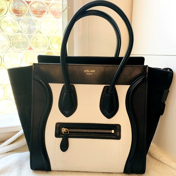 Celine Handbags - Rare Celine Micro Luggage Bag. Classic black & white leather with COA